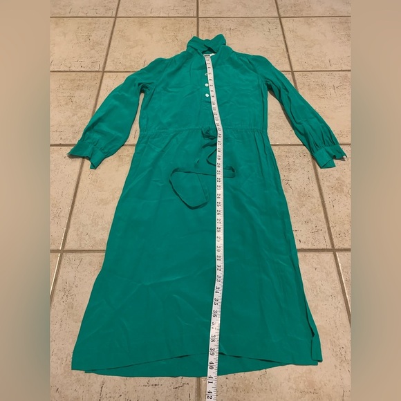 Rare Vintage 1970s Pierre Balmain Paris 100% Silk Green Midi Dress Size 6 - Picture 5 of 5